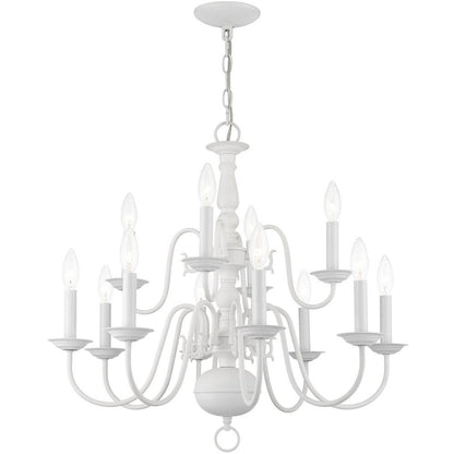 White Twelve Light Metal Dimmable Chandelier With Shades HomeRoots