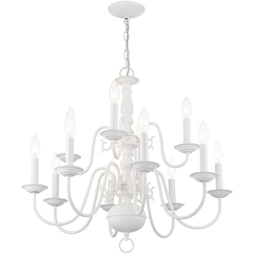 White Twelve Light Metal Dimmable Chandelier With Shades HomeRoots