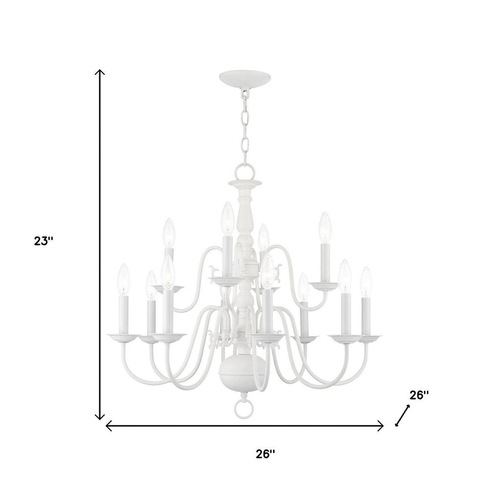 White Twelve Light Metal Dimmable Chandelier With Shades HomeRoots