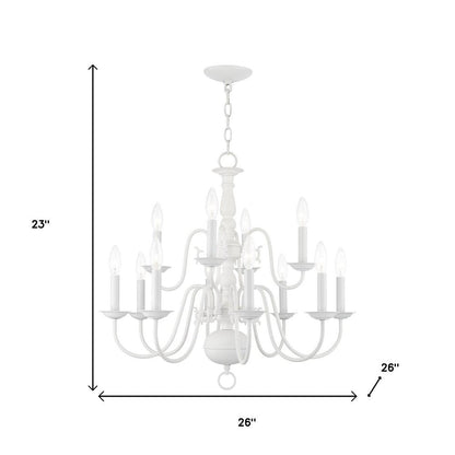 White Twelve Light Metal Dimmable Chandelier With Shades HomeRoots