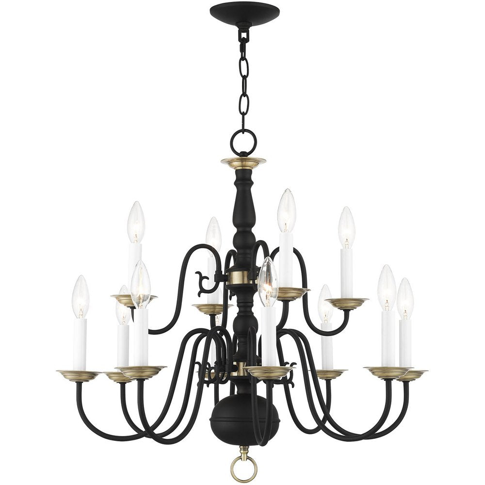 Black Twelve Light Metal Dimmable Chandelier With Shades HomeRoots