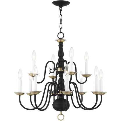 Black Twelve Light Metal Dimmable Chandelier With Shades HomeRoots