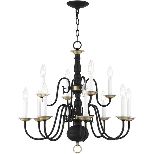 Black Twelve Light Metal Dimmable Chandelier With Shades HomeRoots