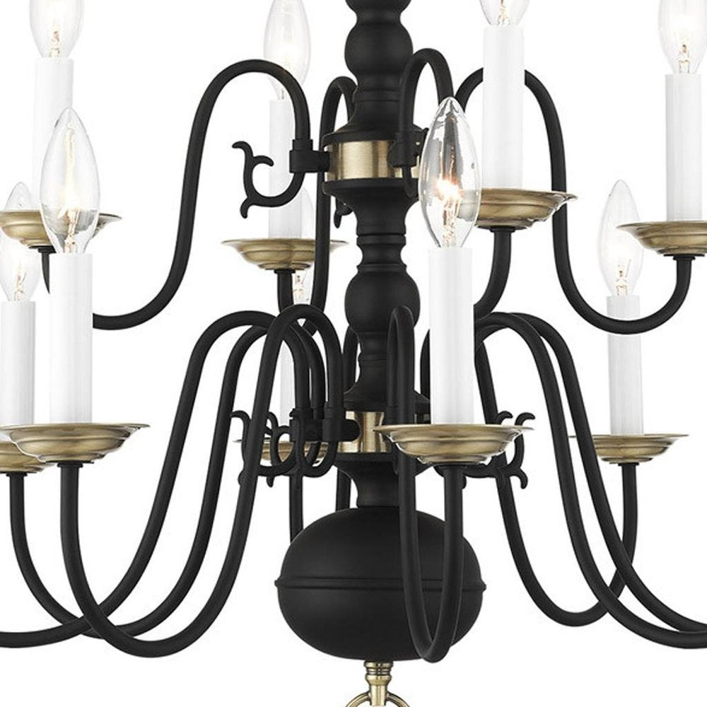 Black Twelve Light Metal Dimmable Chandelier With Shades HomeRoots