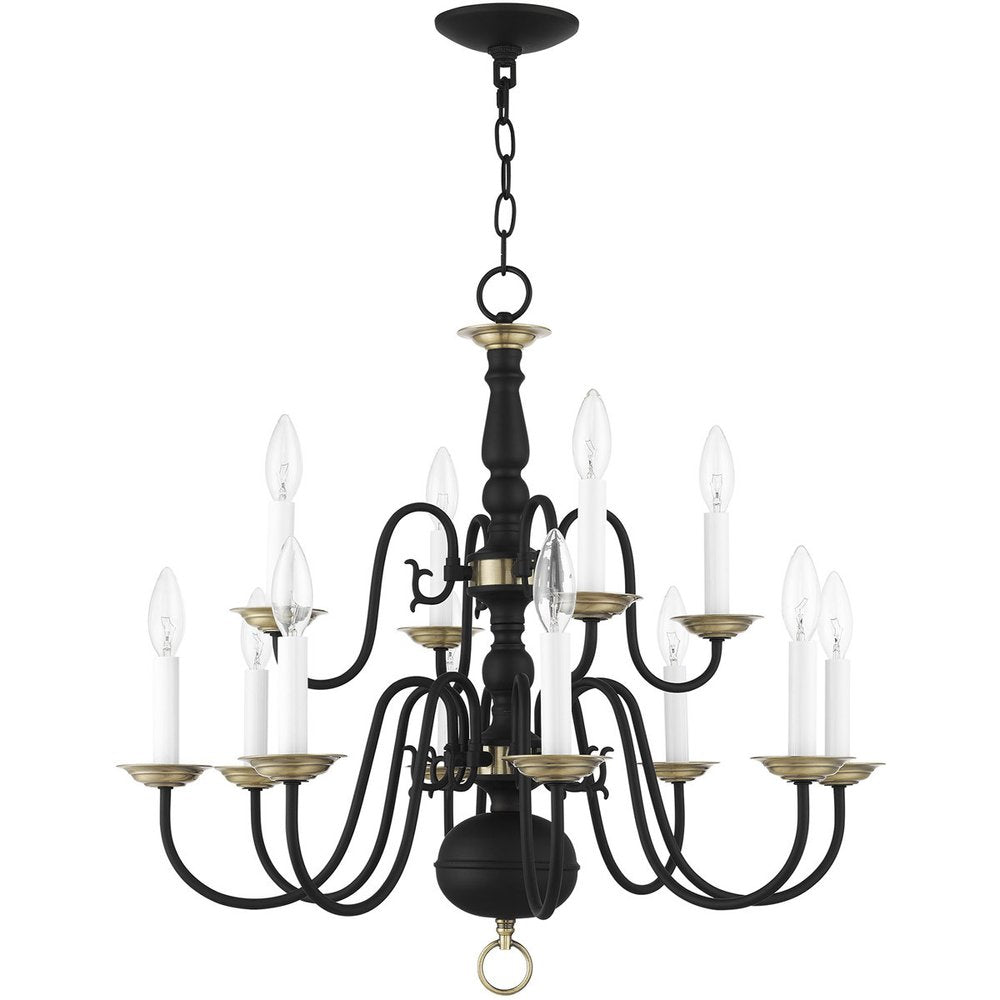 Black Twelve Light Metal Dimmable Chandelier With Shades HomeRoots