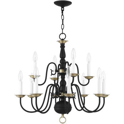 Black Twelve Light Metal Dimmable Chandelier With Shades HomeRoots