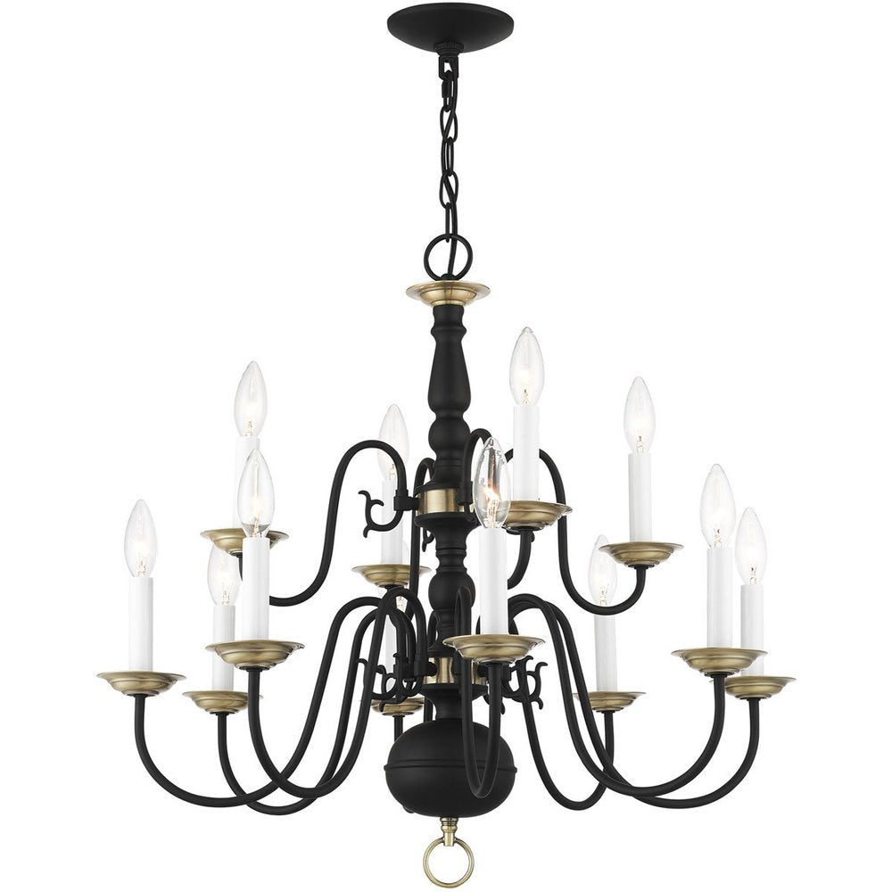 Black Twelve Light Metal Dimmable Chandelier With Shades HomeRoots
