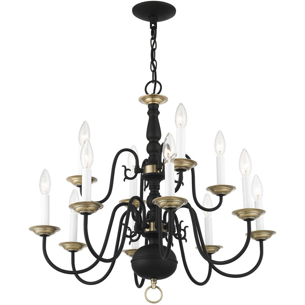 Black Twelve Light Metal Dimmable Chandelier With Shades HomeRoots