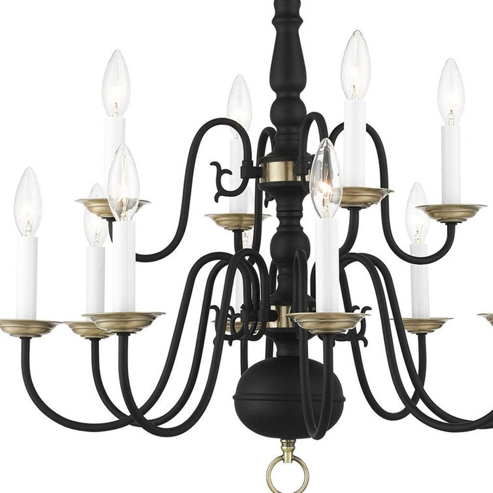 Black Twelve Light Metal Dimmable Chandelier With Shades HomeRoots