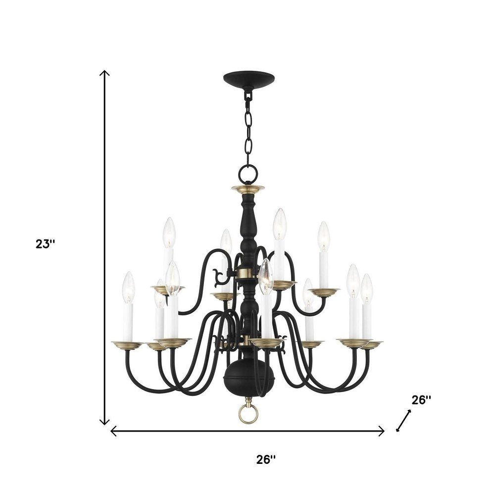 Black Twelve Light Metal Dimmable Chandelier With Shades HomeRoots