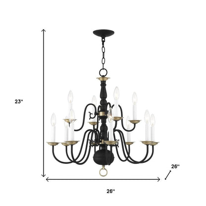 Black Twelve Light Metal Dimmable Chandelier With Shades HomeRoots