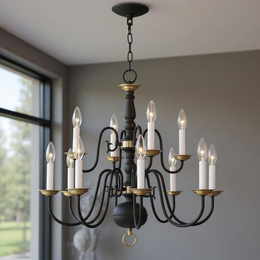 Black Twelve Light Metal Dimmable Chandelier With Shades HomeRoots