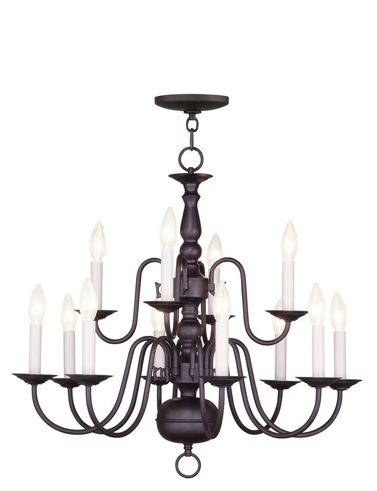 Bronze Twelve Light Metal Dimmable Chandelier With Shades HomeRoots