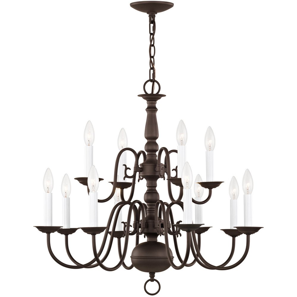 Bronze Twelve Light Metal Dimmable Chandelier With Shades HomeRoots