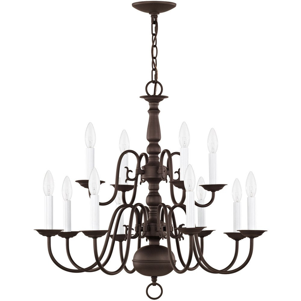 Bronze Twelve Light Metal Dimmable Chandelier With Shades HomeRoots