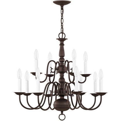 Bronze Twelve Light Metal Dimmable Chandelier With Shades HomeRoots