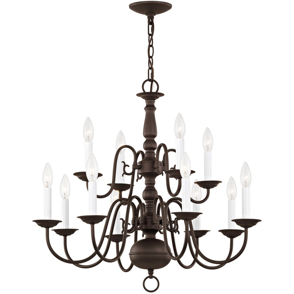 Bronze Twelve Light Metal Dimmable Chandelier With Shades HomeRoots