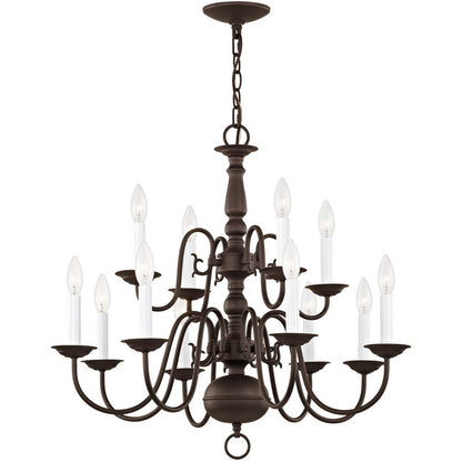 Bronze Twelve Light Metal Dimmable Chandelier With Shades HomeRoots