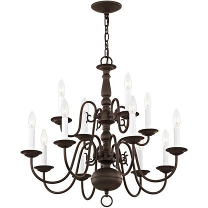Bronze Twelve Light Metal Dimmable Chandelier With Shades HomeRoots