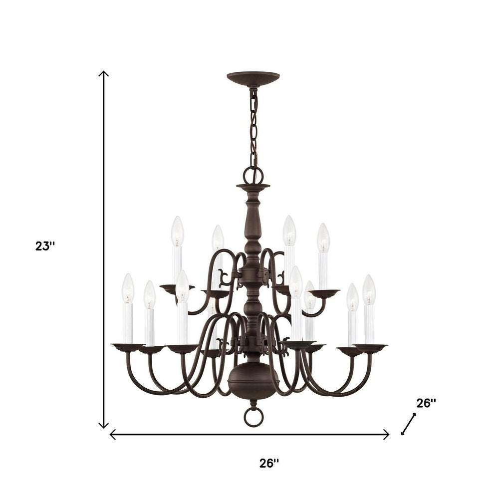 Bronze Twelve Light Metal Dimmable Chandelier With Shades HomeRoots
