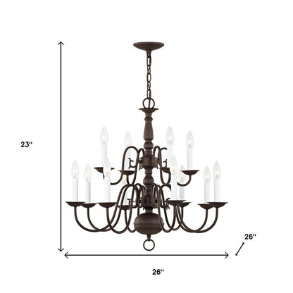 Bronze Twelve Light Metal Dimmable Chandelier With Shades HomeRoots