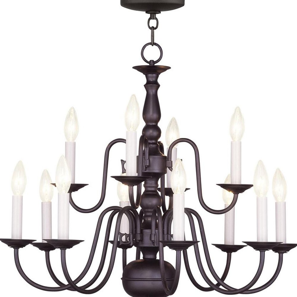 Bronze Twelve Light Metal Dimmable Chandelier With Shades HomeRoots