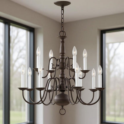 Bronze Twelve Light Metal Dimmable Chandelier With Shades HomeRoots