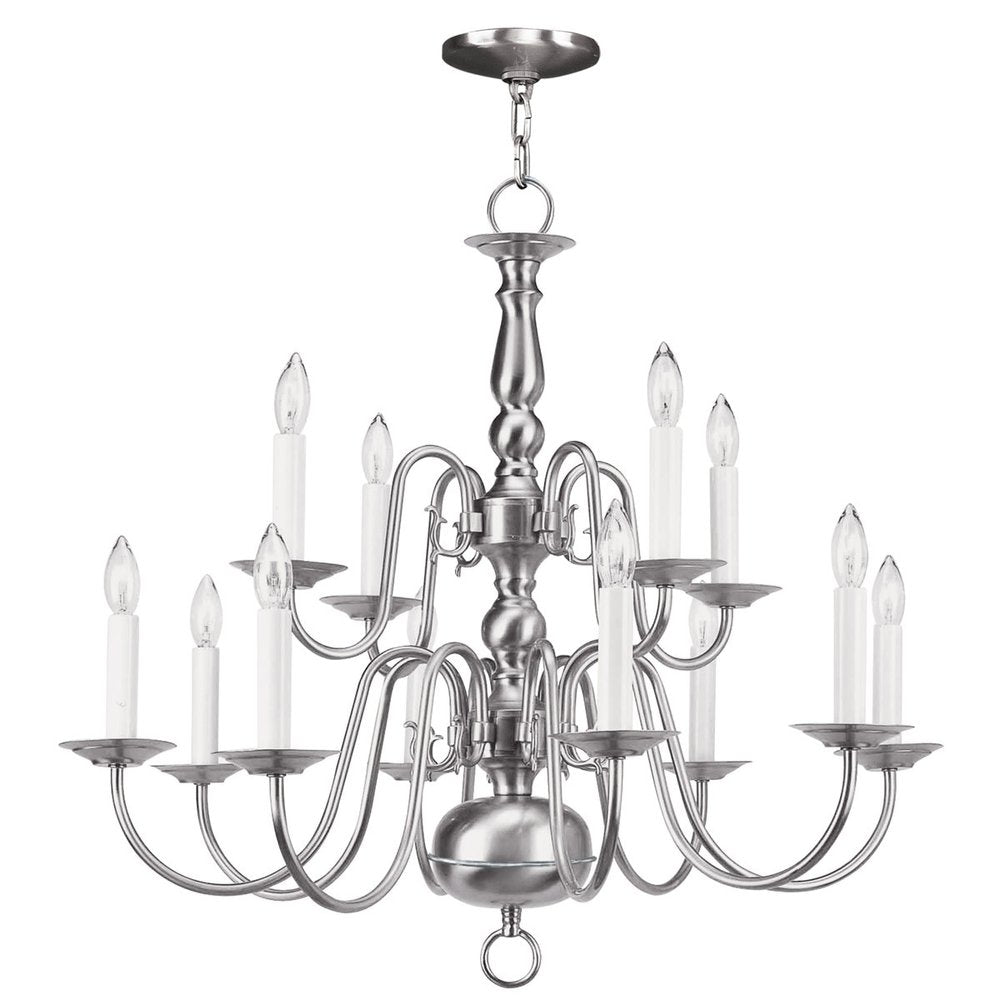 Nickel Twelve Light Metal Dimmable Chandelier With Shades HomeRoots