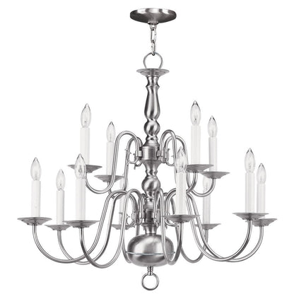 Nickel Twelve Light Metal Dimmable Chandelier With Shades HomeRoots