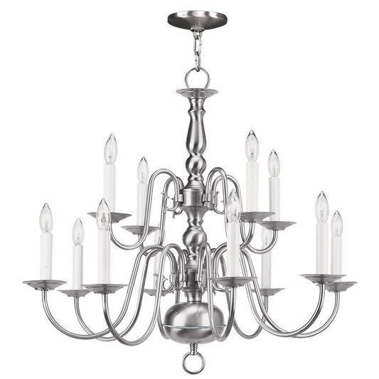 Nickel Twelve Light Metal Dimmable Chandelier With Shades HomeRoots