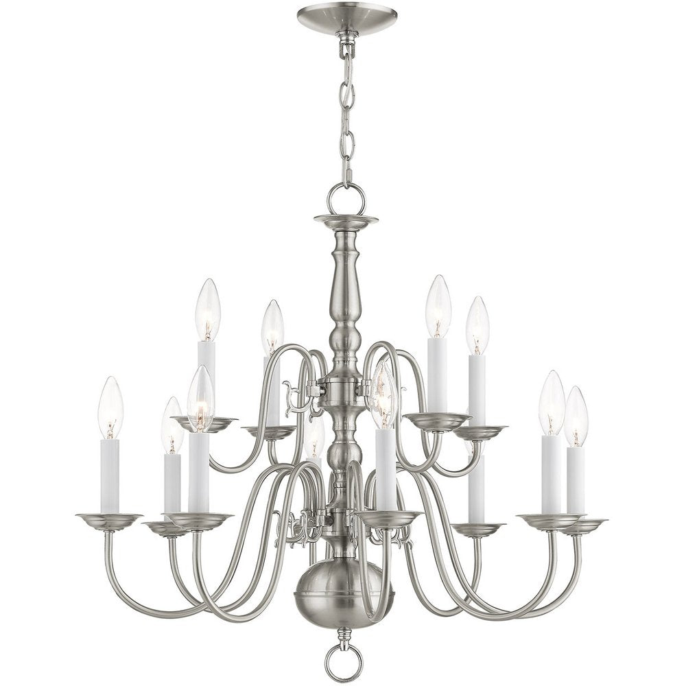 Nickel Twelve Light Metal Dimmable Chandelier With Shades HomeRoots