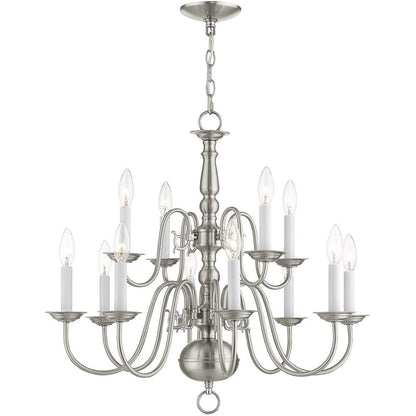 Nickel Twelve Light Metal Dimmable Chandelier With Shades HomeRoots