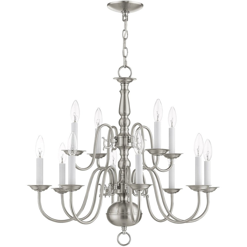 Nickel Twelve Light Metal Dimmable Chandelier With Shades HomeRoots