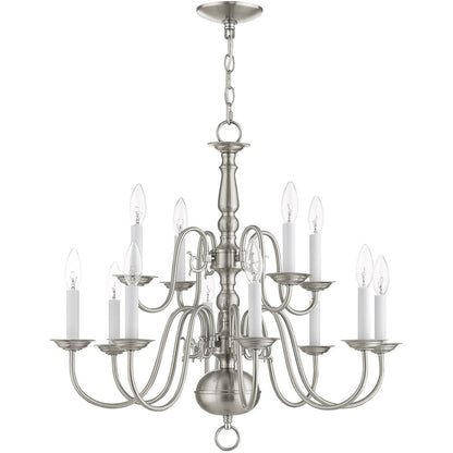 Nickel Twelve Light Metal Dimmable Chandelier With Shades HomeRoots