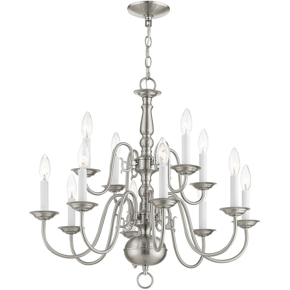 Nickel Twelve Light Metal Dimmable Chandelier With Shades HomeRoots