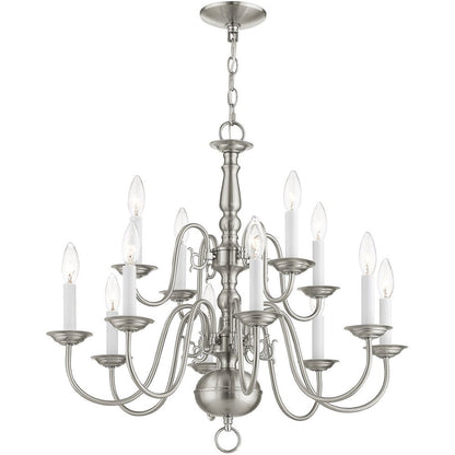 Nickel Twelve Light Metal Dimmable Chandelier With Shades HomeRoots
