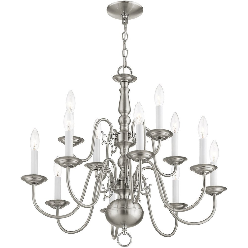 Nickel Twelve Light Metal Dimmable Chandelier With Shades HomeRoots