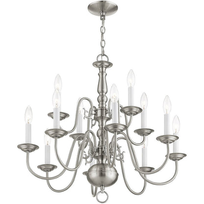 Nickel Twelve Light Metal Dimmable Chandelier With Shades HomeRoots