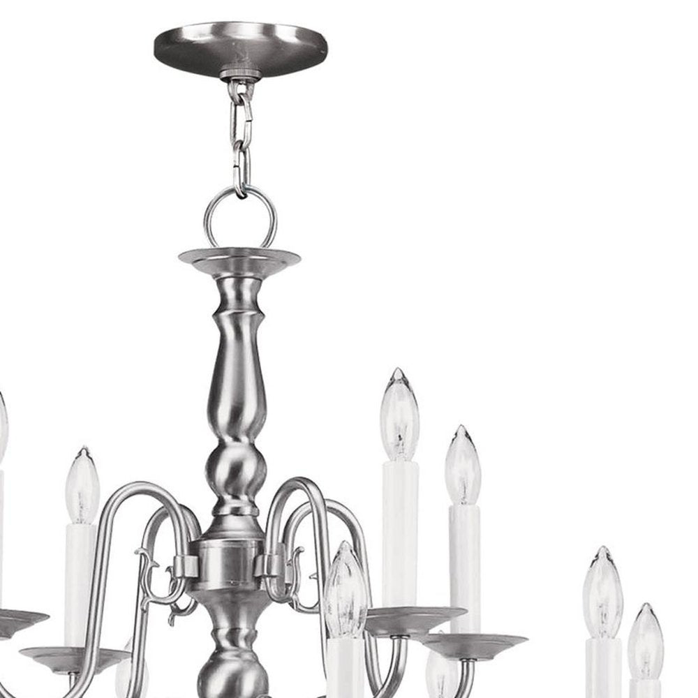 Nickel Twelve Light Metal Dimmable Chandelier With Shades HomeRoots