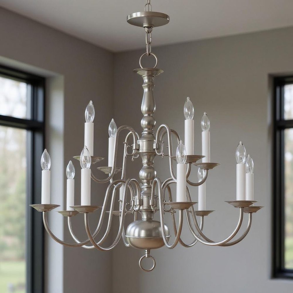 Nickel Twelve Light Metal Dimmable Chandelier With Shades HomeRoots
