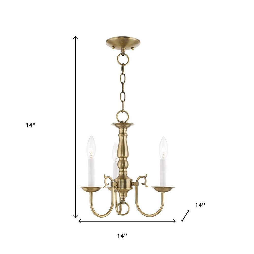 Antiqued Brass Three Light Metal Dimmable Chandelier With Shades HomeRoots