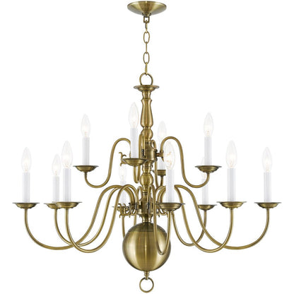Antiqued Brass Twelve Light Metal Dimmable Chandelier With Shades HomeRoots
