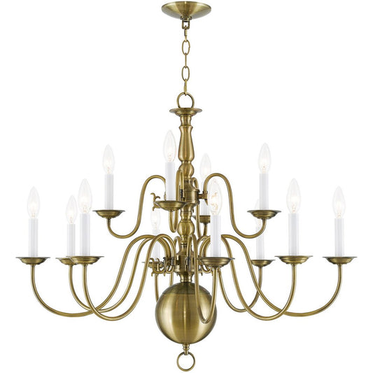 Antiqued Brass Twelve Light Metal Dimmable Chandelier With Shades HomeRoots