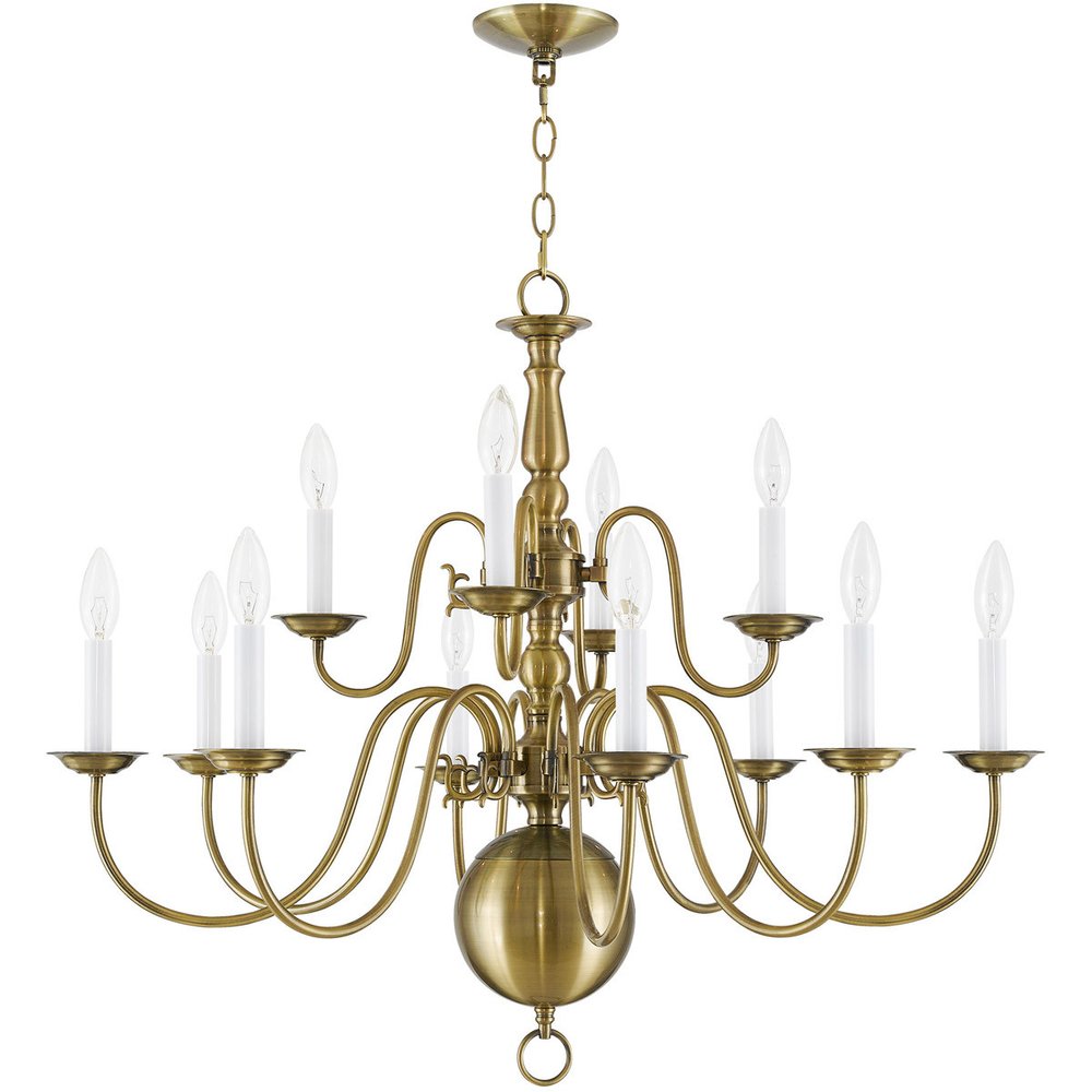 Antiqued Brass Twelve Light Metal Dimmable Chandelier With Shades HomeRoots