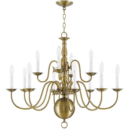 Antiqued Brass Twelve Light Metal Dimmable Chandelier With Shades HomeRoots