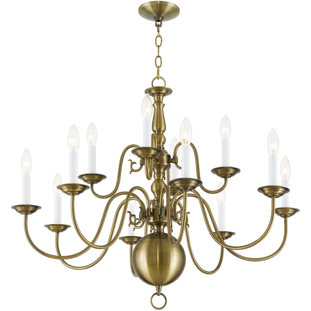 Antiqued Brass Twelve Light Metal Dimmable Chandelier With Shades HomeRoots