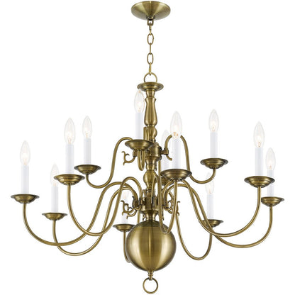 Antiqued Brass Twelve Light Metal Dimmable Chandelier With Shades HomeRoots