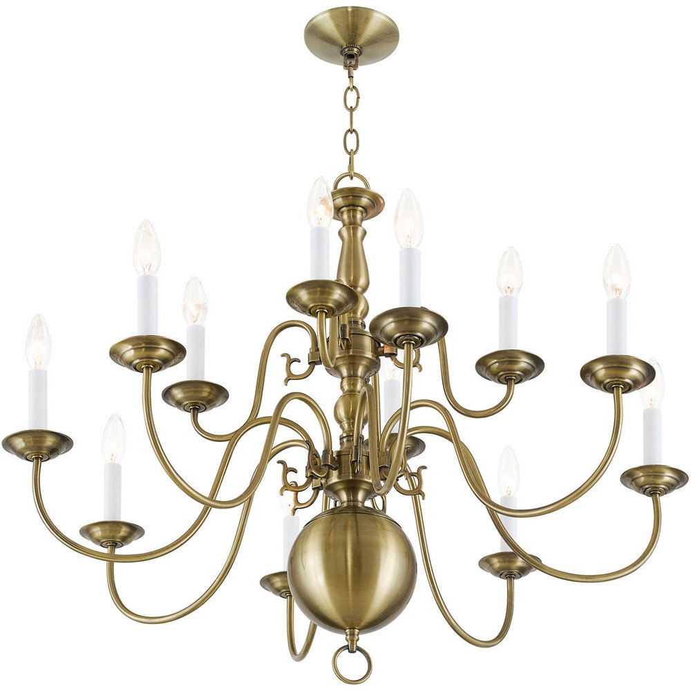Antiqued Brass Twelve Light Metal Dimmable Chandelier With Shades HomeRoots