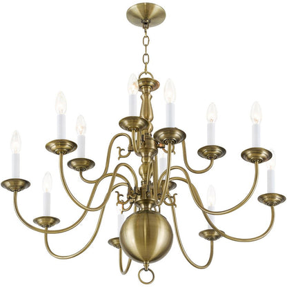 Antiqued Brass Twelve Light Metal Dimmable Chandelier With Shades HomeRoots