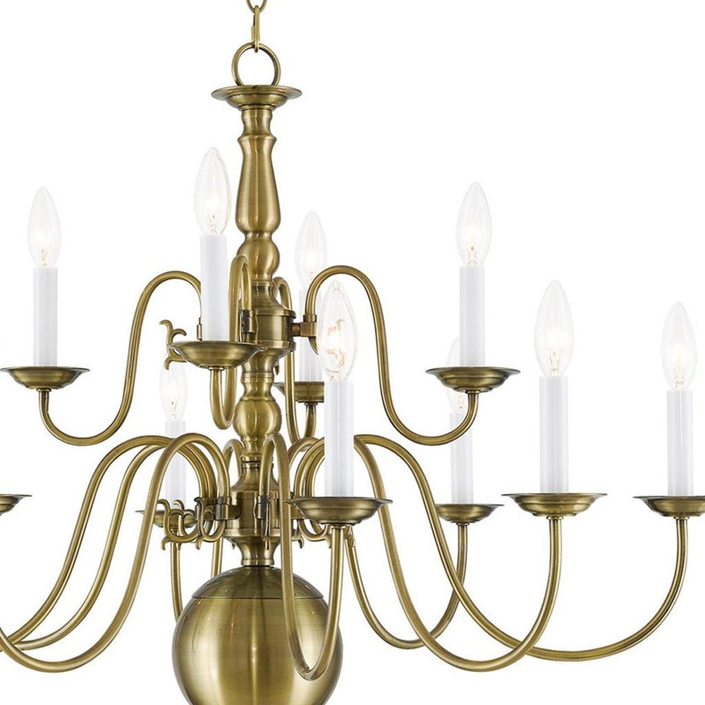 Antiqued Brass Twelve Light Metal Dimmable Chandelier With Shades HomeRoots